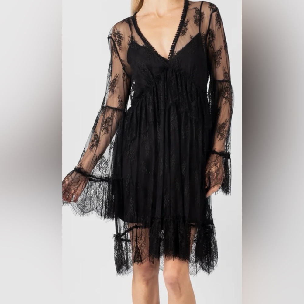 Pinko Sheer Black Lace Long Sleeve Dress
